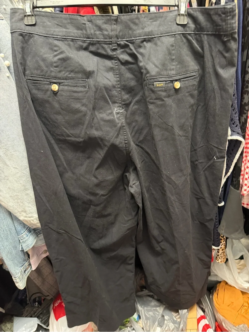 Black Wide-Leg Chinos with Front Pleats